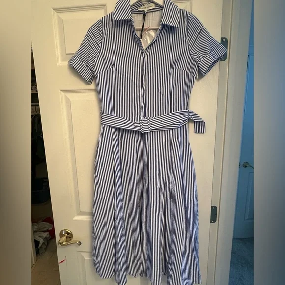 English Factory Striped Belted Midi Dress Size XS - Picture 8 of 9